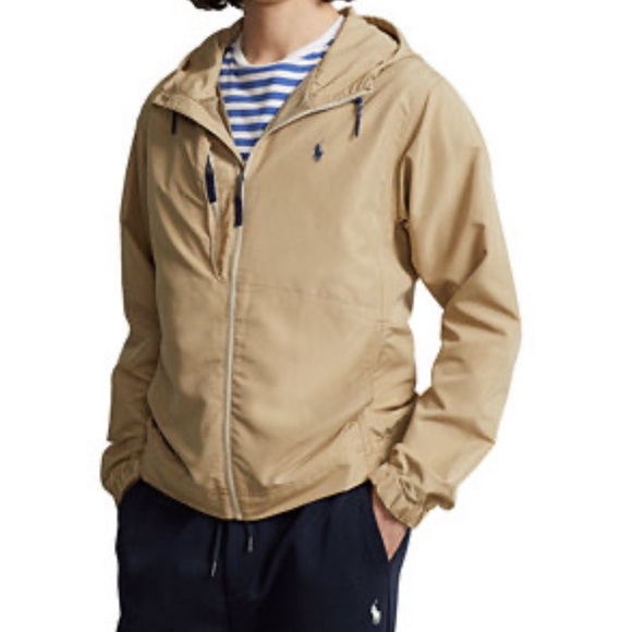 Polo Ralph Lauren mens khaki packable water repellent hooded jacket size small